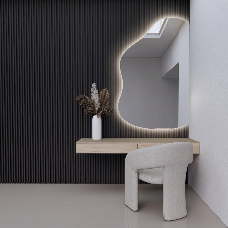 Miroir organique avec côté coupé et éclairage LED - STONE LED côté coupé