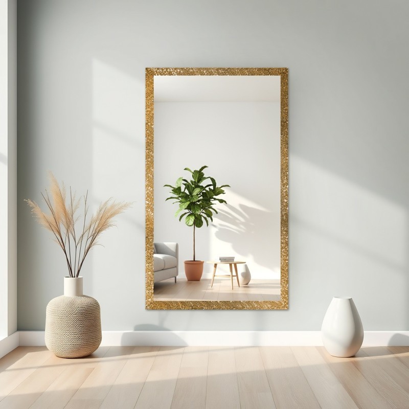 Miroir glamour dans un cadre luxueux doré à finition haute brillance  - 8002002