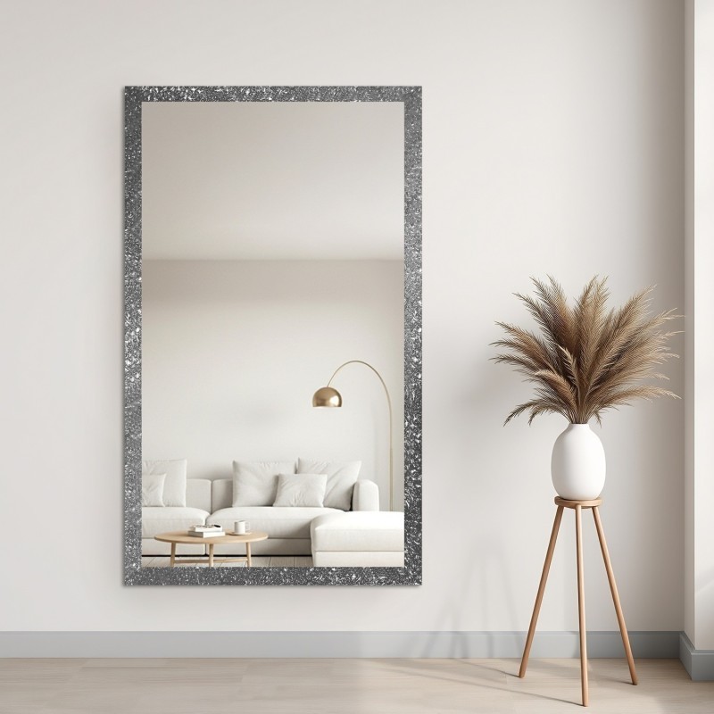 Miroir glamour dans un cadre luxueux argenté à finition haute brillance - 8002003