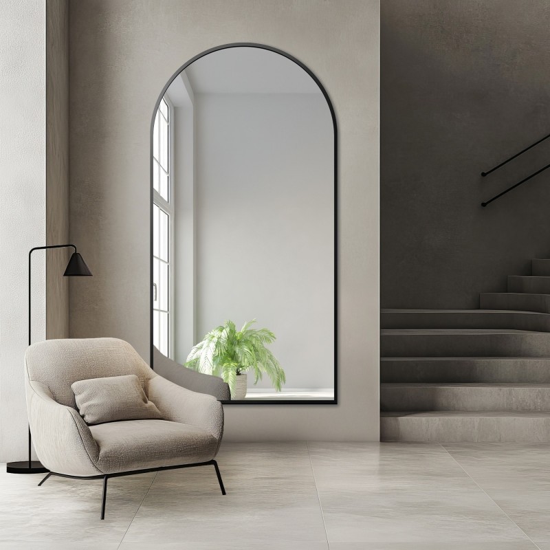 Miroir semi-ovale en MDF noir cadre SLIM - DOMI - couleur du cadre au choix