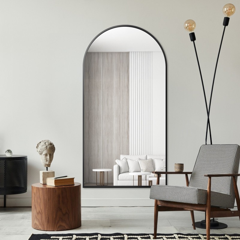 Miroir semi-ovale en MDF noir cadre SLIM - DOMI - couleur du cadre au choix