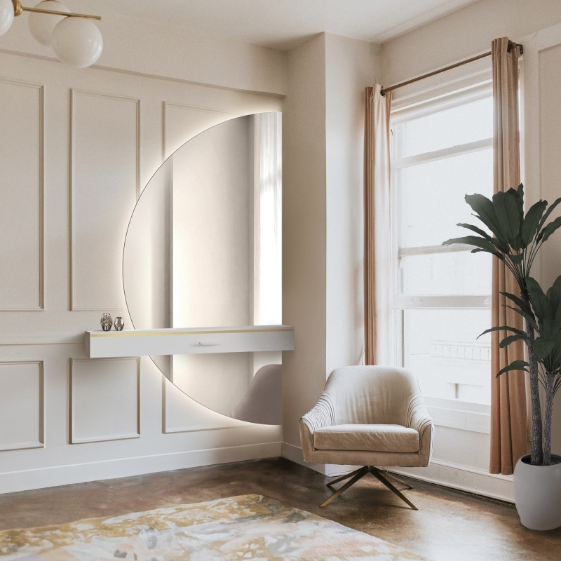 Miroir semi-circulaire en deux parties avec éclairage - DOPPIO LED