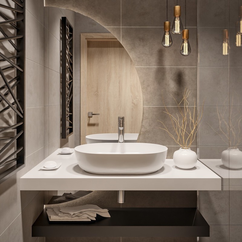 Miroir semi-circulaire en deux parties avec éclairage - DOPPIO LED