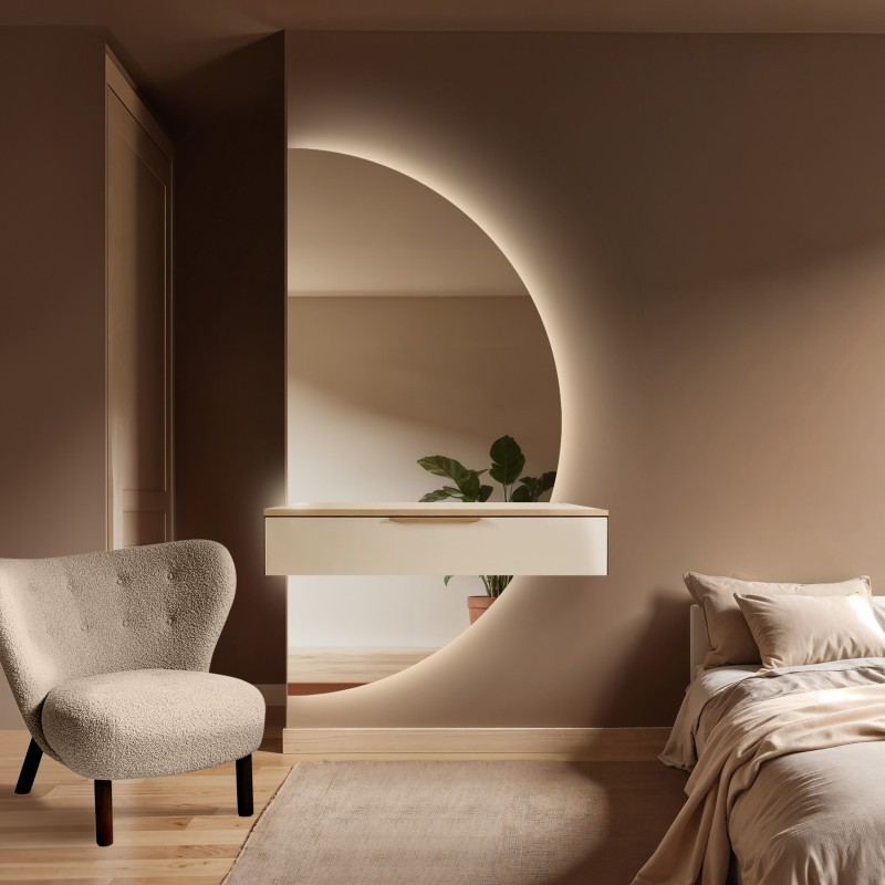 Miroir semi-circulaire en deux parties avec éclairage - DOPPIO LED