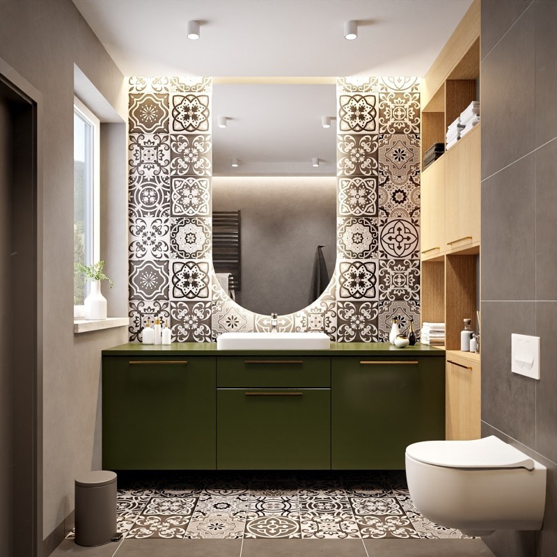 Miroir de salle de bain semi-ovale avec éclairage - FRANK LED