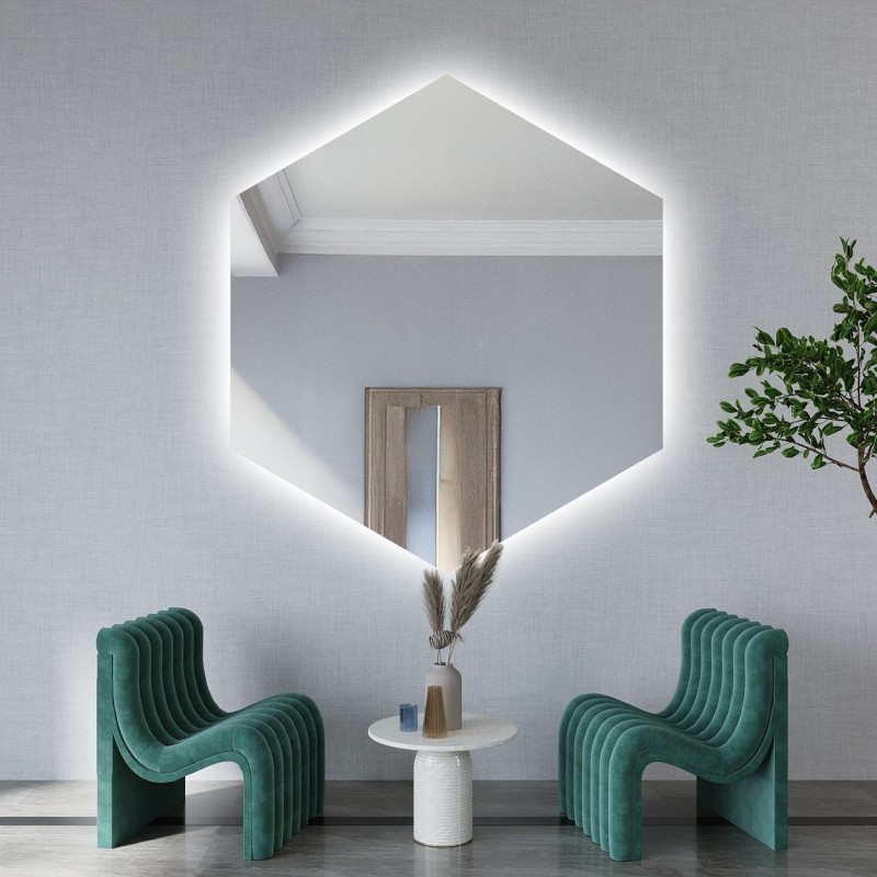 Miroir de forme géométrique avec éclairage - HEXA LED