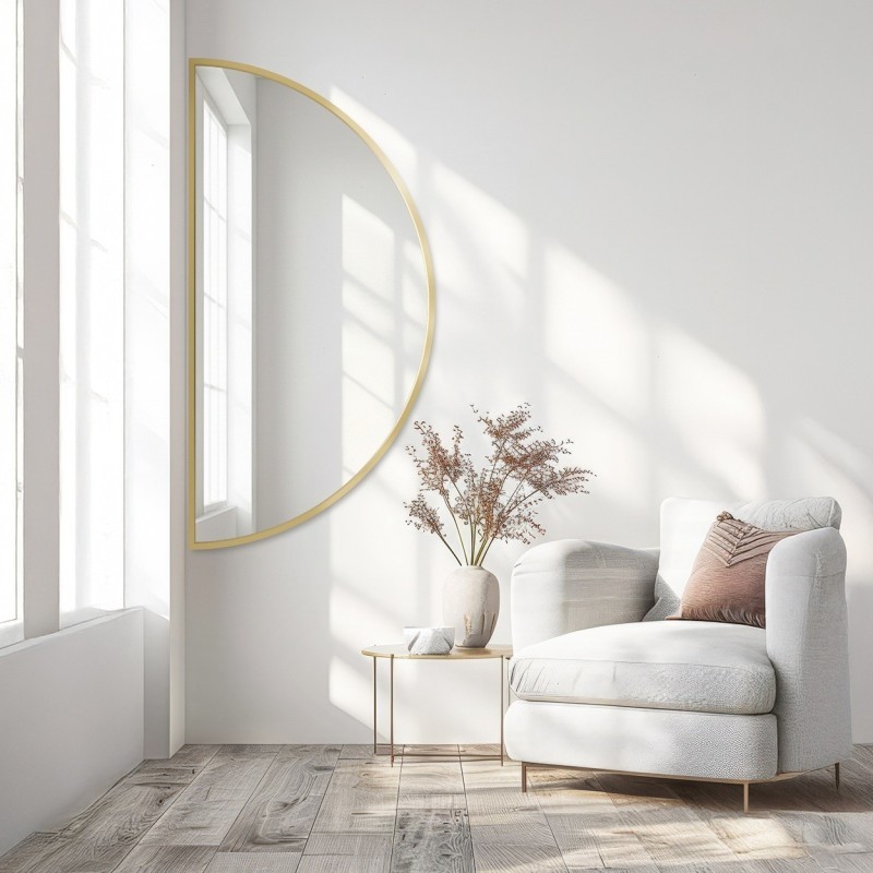 Miroir semi-circulaire avec cadre SLIM en MDF doré - HILDA - couleur du cadre au choix
