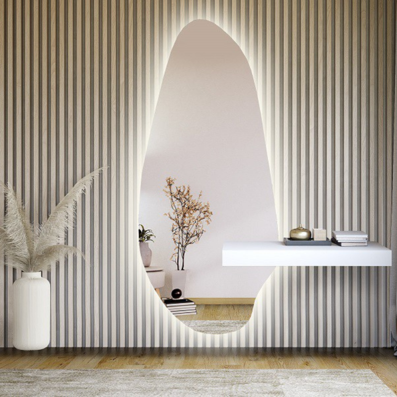 Miroir de forme irrégulière avec découpe d'armoire et éclairage - JASPIS LED