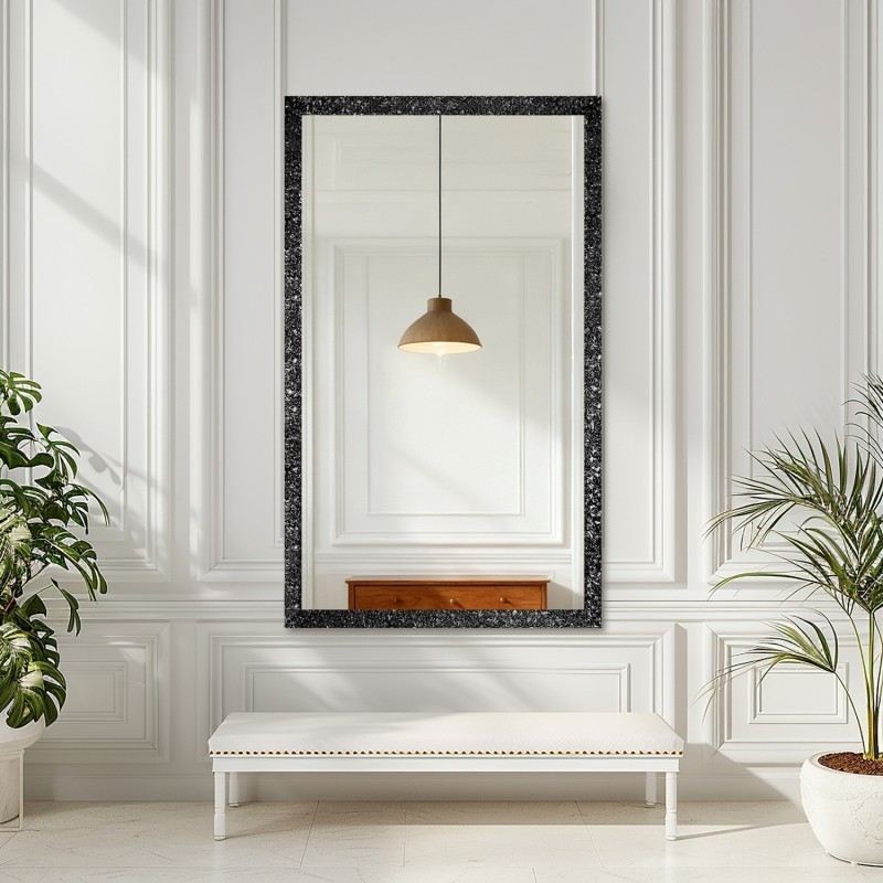 Miroir glamour dans un cadre noir luxueux à finition haute brillance - 8002001