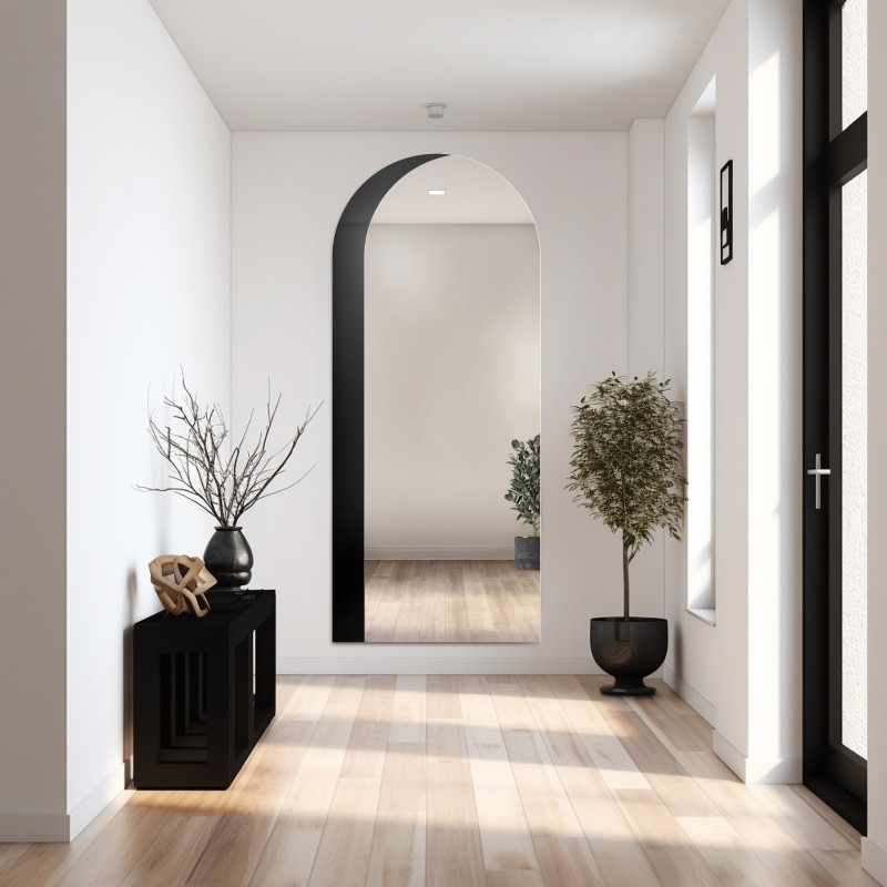Miroir semi-ovale avec laque décorative noire - KOSMA