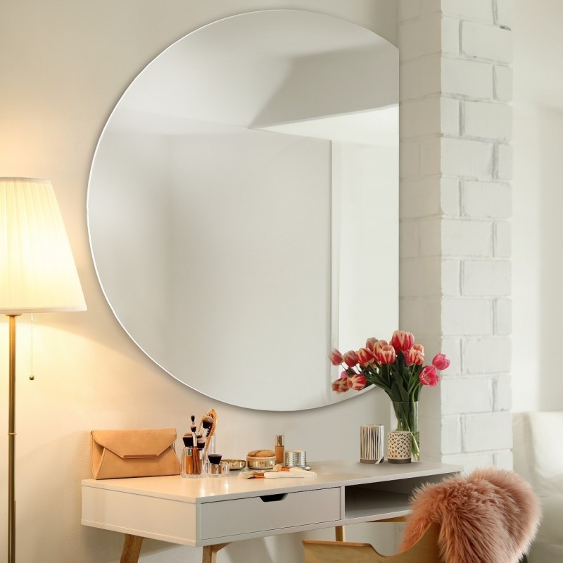Miroir de salle de bains rond avec un côté coupé - CERCLE avec côté chanfreiné