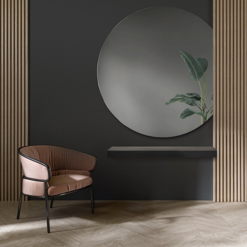 Miroir de salle de bains rond avec un côté coupé - CERCLE avec côté chanfreiné