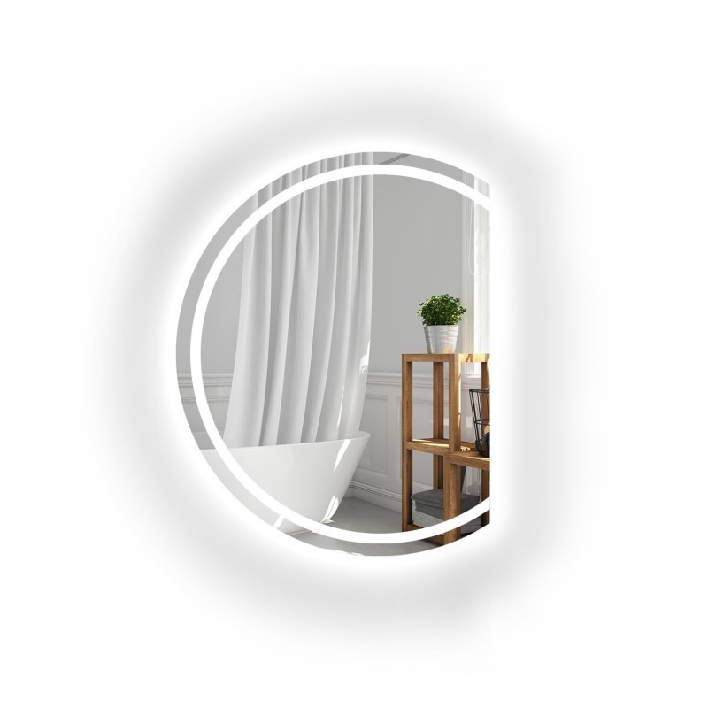Miroir de salle de bain rond face coupée avec éclairage - MAIA LED avec côté chanfreiné