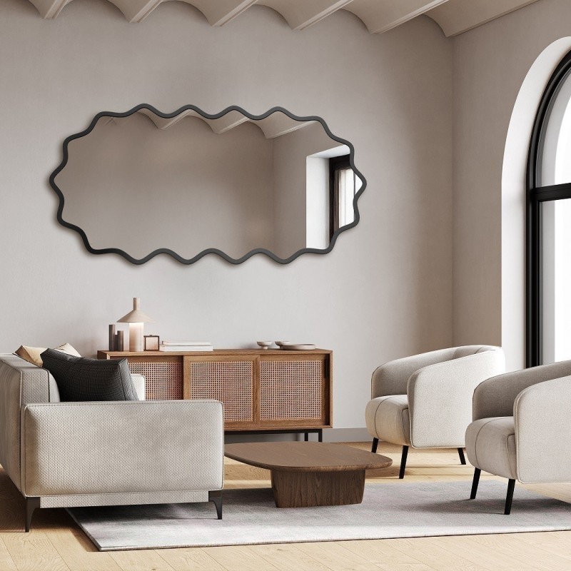 Miroir ovale dans un cadre MDF ondulé – AQUARELLE ELORA