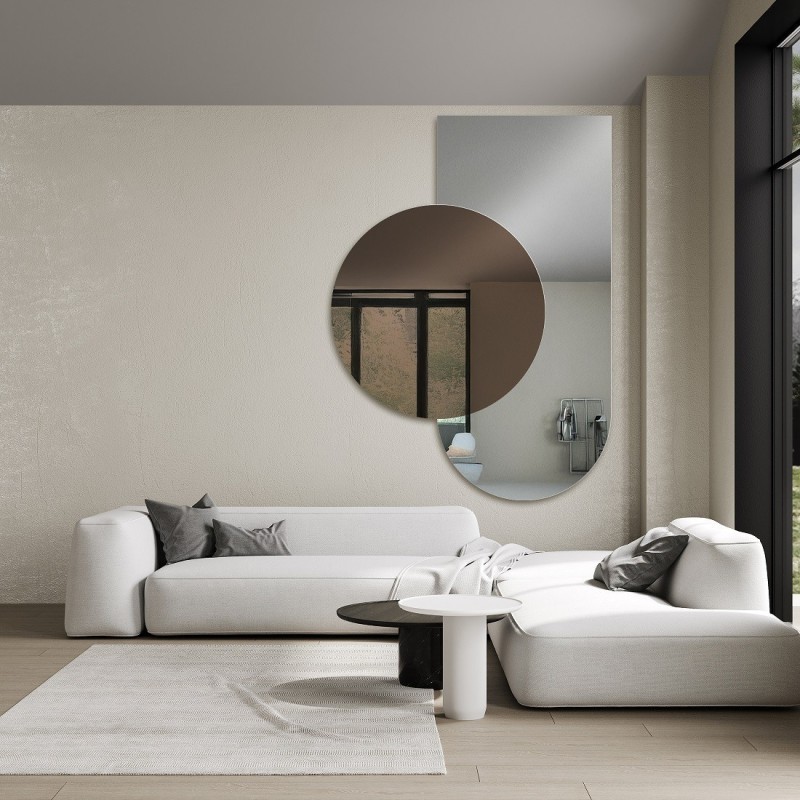 Miroir semi-ovale avec une plaque de miroir ronde brune – MOCHA BROWNIE