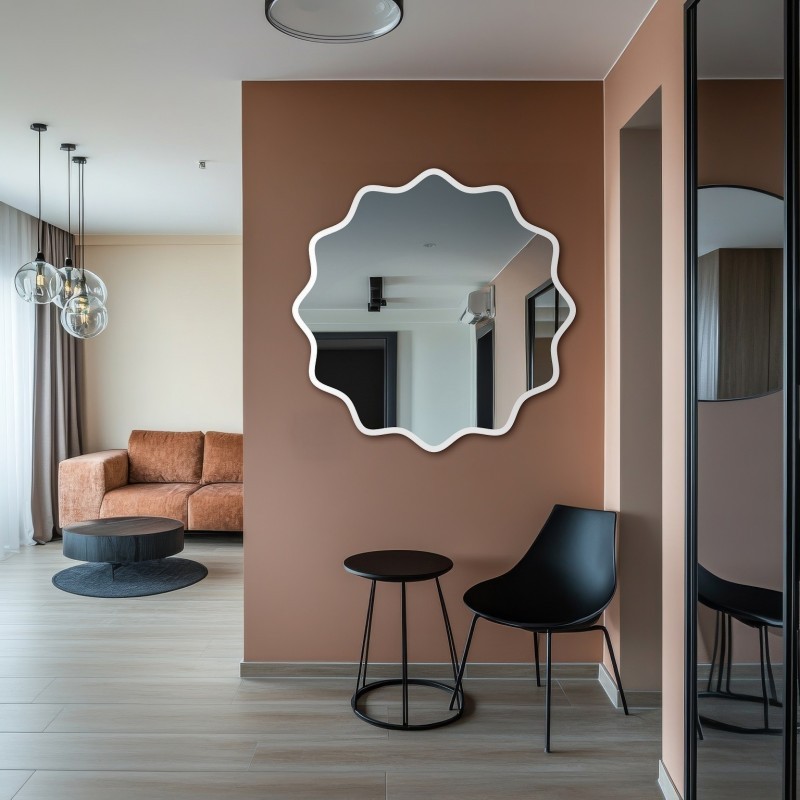 Miroir rond dans un cadre MDF ondulé – AQUARELLE NAYA