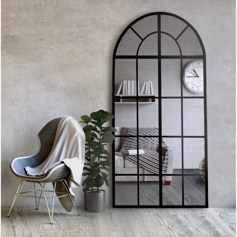 Miroir semi-ovale avec muntin dans un cadre en mdf loft - FENÊTRE I - couleur du cadre au choix