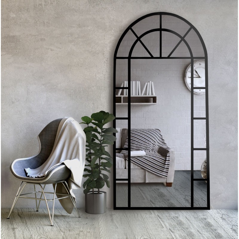 Miroir semi-ovale avec meneaux dans un cadre en mdf loft - FENÊTRE II - couleur du cadre au choix