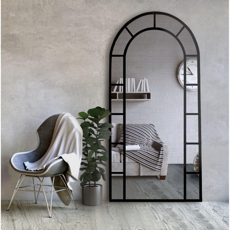 Miroir semi-ovale avec meneaux dans un cadre en mdf loft - FENÊTRE III - couleur du cadre au choix