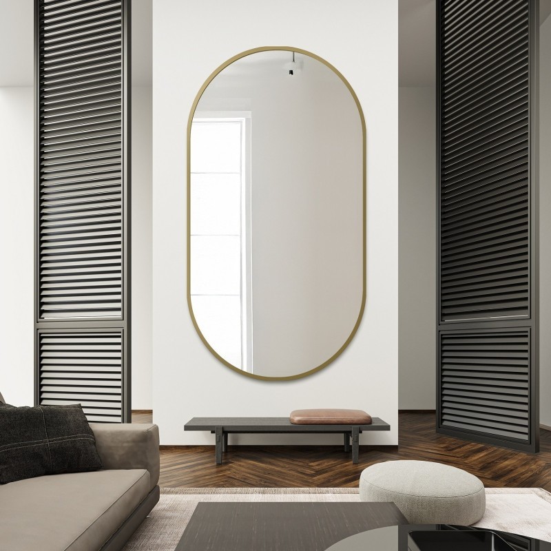 Miroir ovale avec cadre SLIM en MDF noir - OLI - couleur du cadre au choix