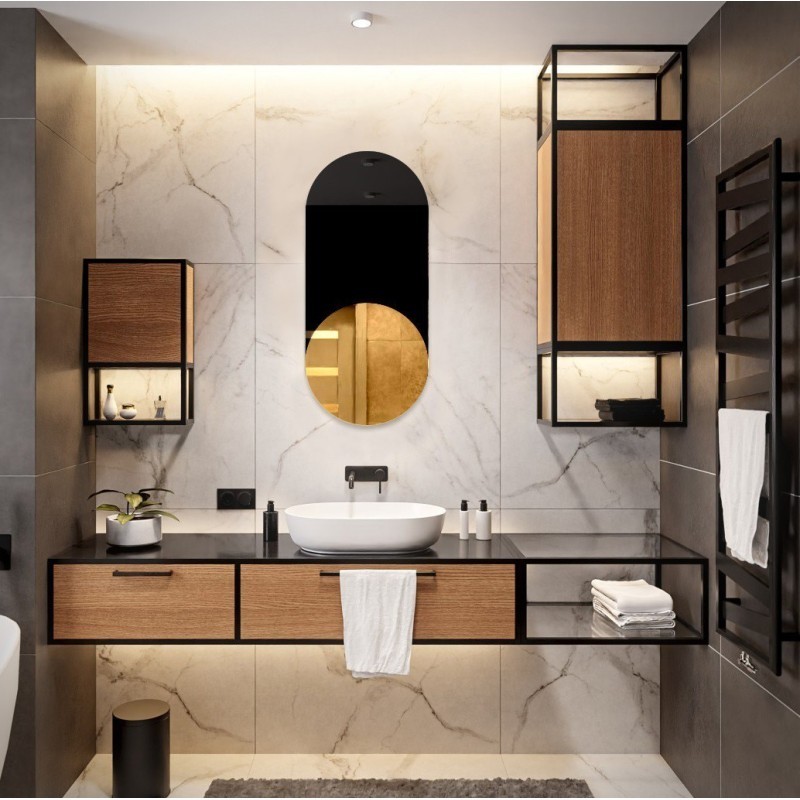 Miroir décoratif ovale exclusif avec laque noire - ONYX