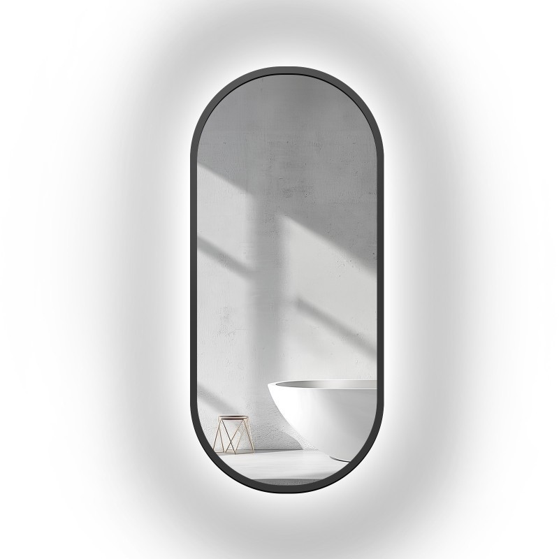 Miroir ovale dans un cadre MDF noir avec éclairage - OSKAR LED - couleur de cadre au choix