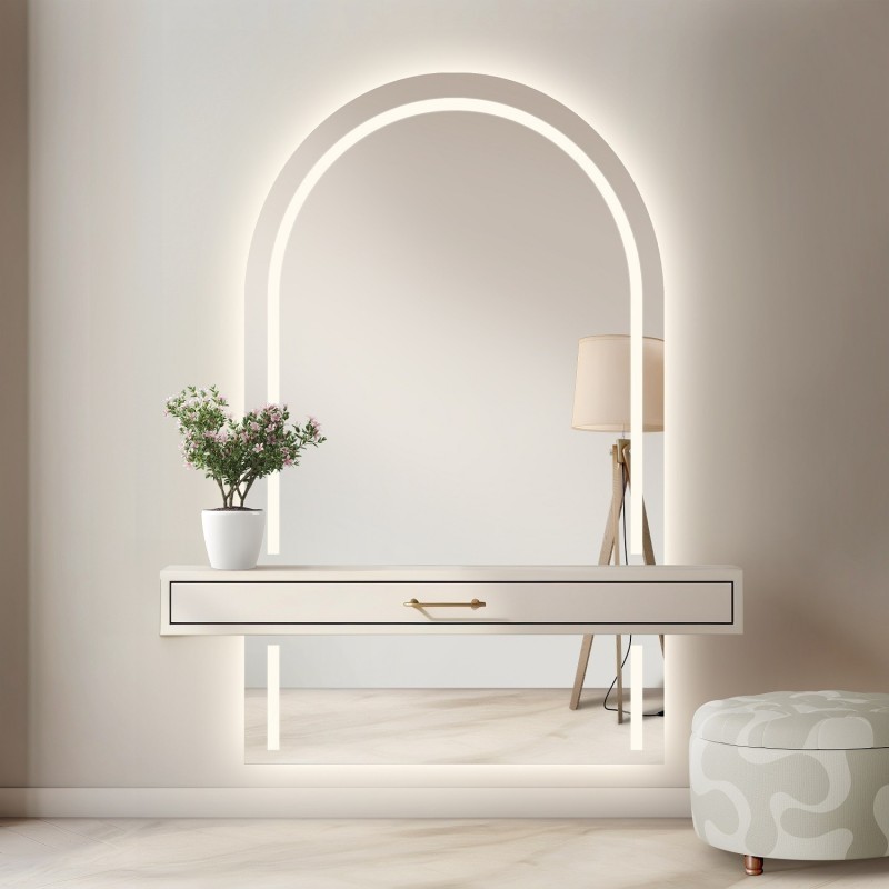 Miroir semi-ovale avec éclairage - PLATO IN TWO LED PARTS