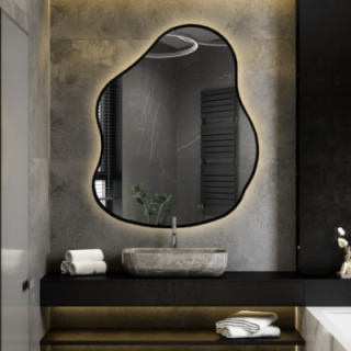 Miroir de forme organique dans un cadre avec éclairage - STONE IN LED FRAME