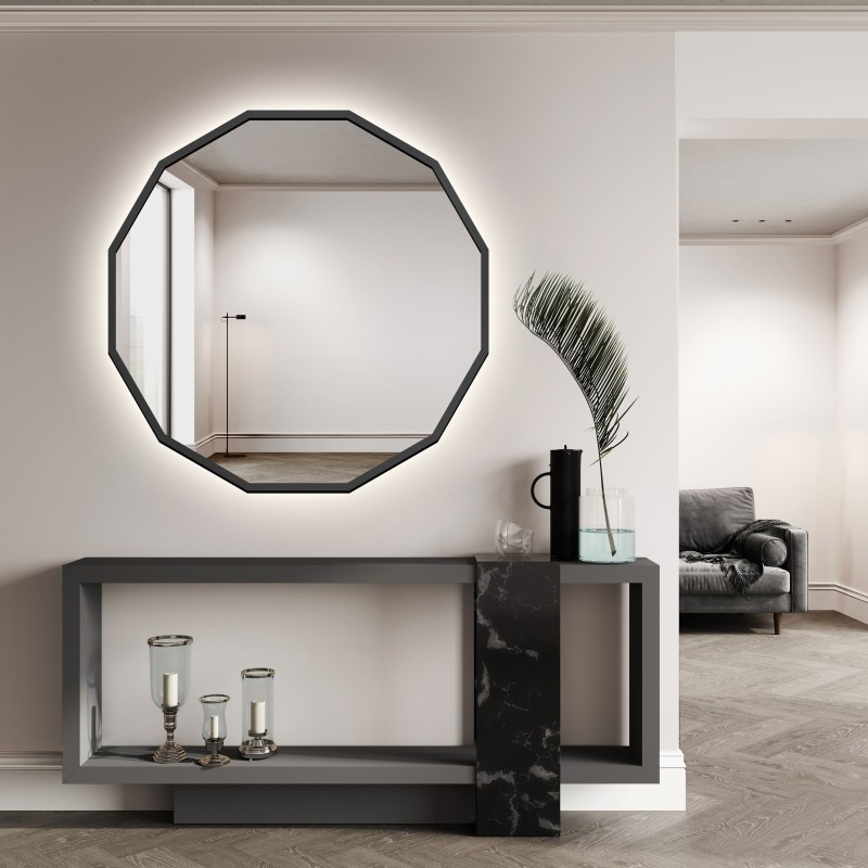 Miroir polygonal dans un cadre MDF noir - WIELO LED - couleur du cadre au choix