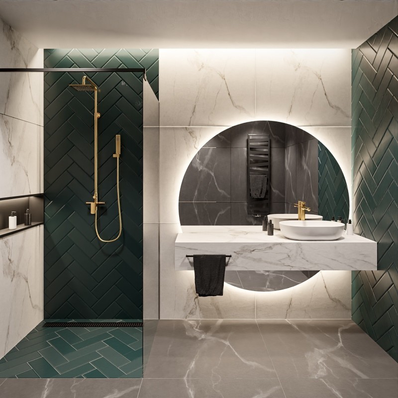Miroir de salle de bains rond en deux parties avec éclairage WIRO LED