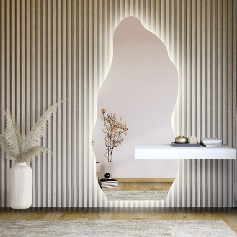 Miroir de forme irrégulière avec découpe d'armoire et éclairage - AURO 2 LED