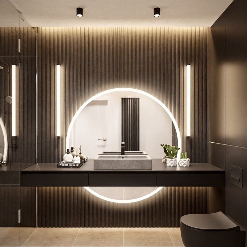 Miroir de salle de bains rond en deux parties avec éclairage WIRO LED II
