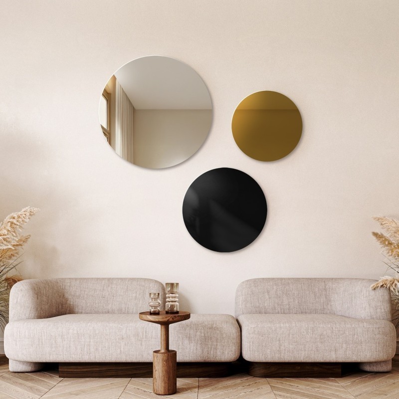 Set de trois cercles décoratifs en laque noire et panneau d'or - GOLDI