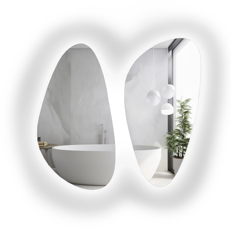 Jeu de deux miroirs de forme irrégulière avec éclairage - SELENIT LED