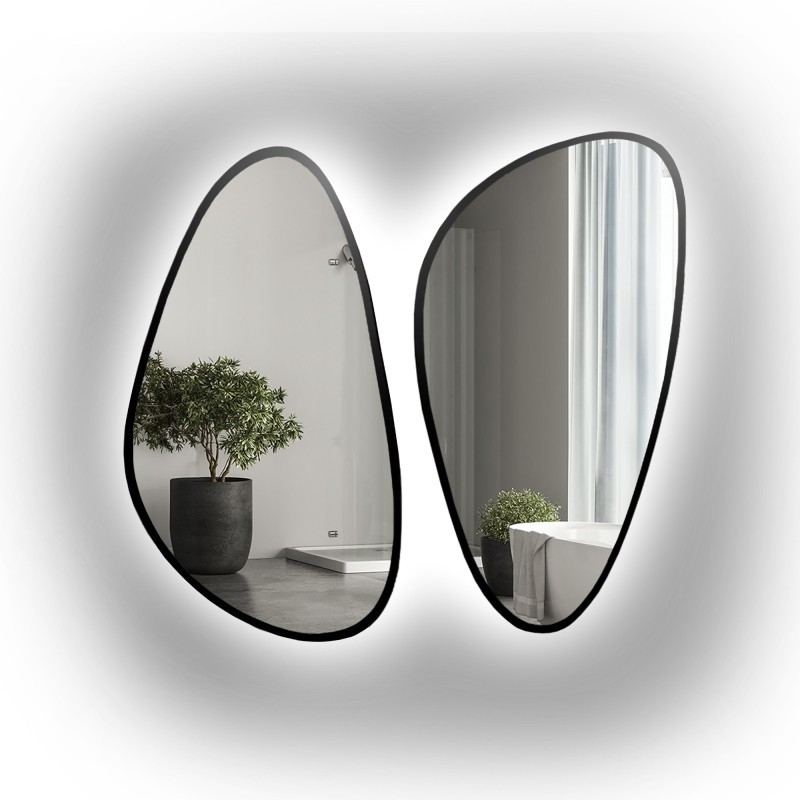 Jeu de deux miroirs irréguliers dans un cadre avec éclairage - SELENIT IN LED FRAME