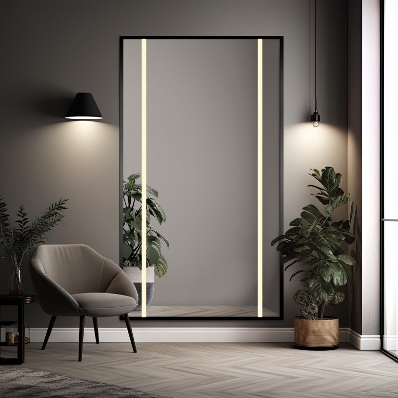 Miroir dans un cadre noir avec éclairage - 1503 LED II - choix de la couleur du cadre