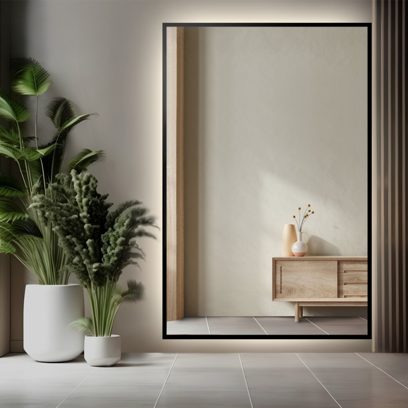 Miroir dans un cadre noir avec éclairage - 1503 LED - couleur du cadre au choix