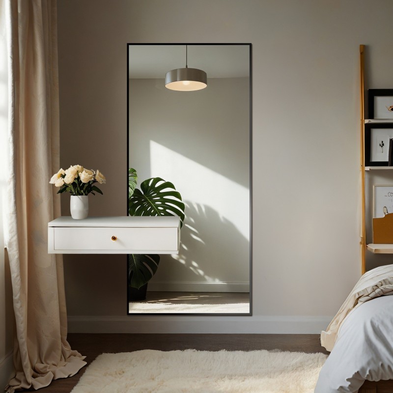 Grand miroir moderne dans un cadre en bois avec découpe d'armoire 1503