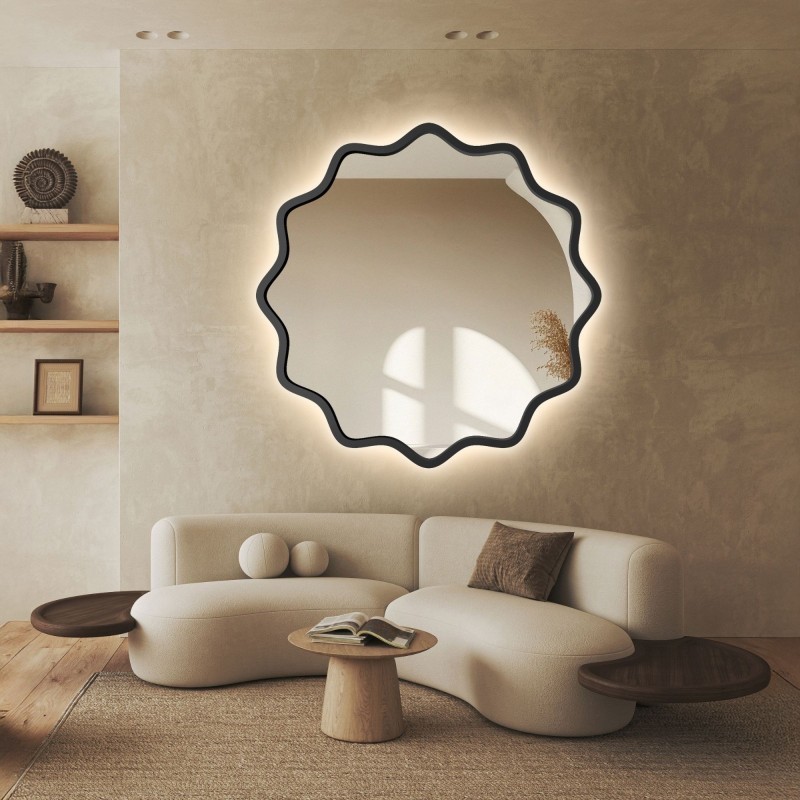 Miroir rond dans un cadre ondulé en MDF avec éclairage intégré - AQUARELLE NAYA LED