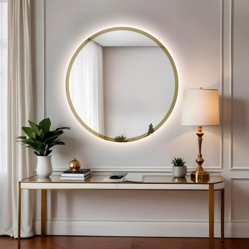 Miroir rond dans un cadre en or brillant avec éclairage - BELLA LED