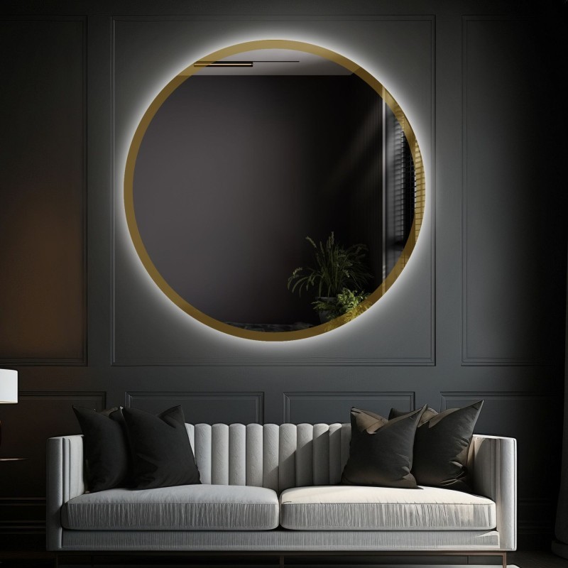 Miroir rond dans un cadre en or brillant avec éclairage - BELLA LED