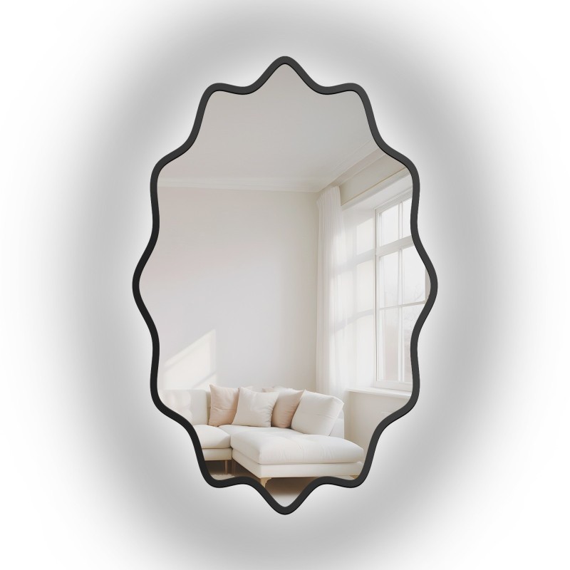 Miroir elliptique dans un cadre ondulé en MDF avec éclairage intégré - AQUARELLE ELVA LED