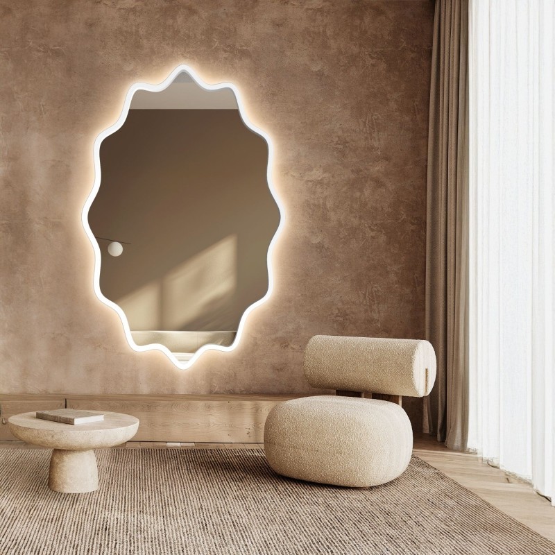 Miroir elliptique dans un cadre ondulé en MDF avec éclairage intégré - AQUARELLE ELVA LED