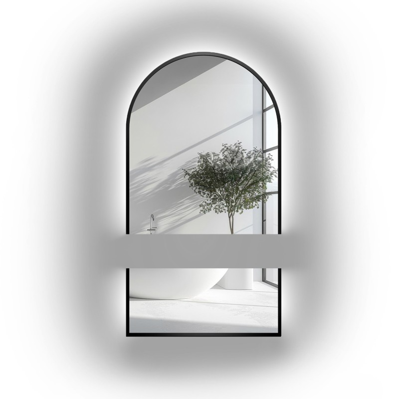 Miroir semi-ovale pour coiffeuse en mdf noir cadre en deux parties -BERDO LED - couleur du cadre au choix