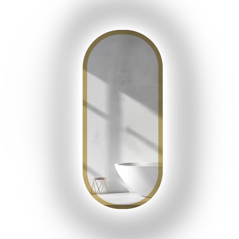 Miroir ovale dans un cadre en or brillant avec éclairage - BONITA LED