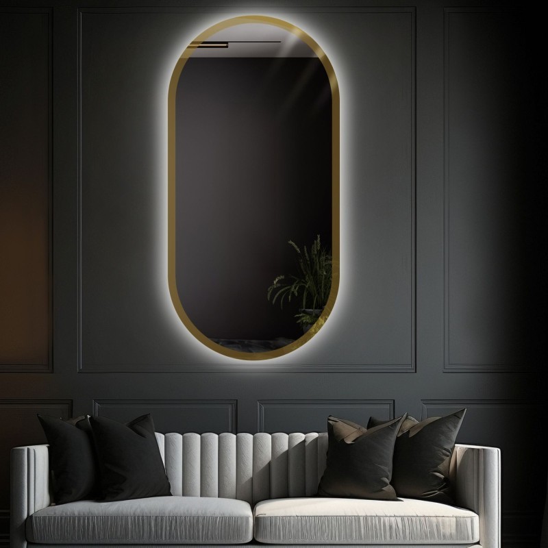 Miroir ovale dans un cadre en or brillant avec éclairage - BONITA LED