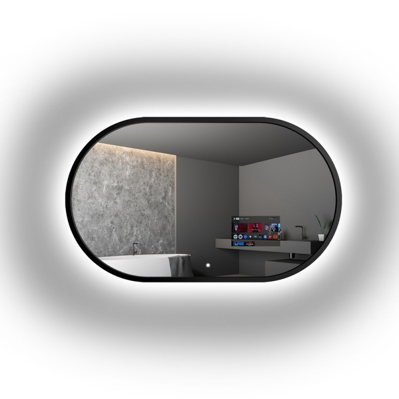 Miroir intelligent pour salle de bain dans un cadre MDF noir avec éclairage - OSKAR SMART LED - couleur de cadre au choix