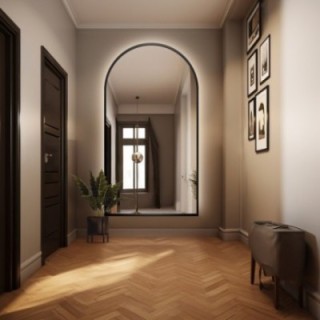 Miroir semi-ovale dans un cadre MDF noir avec éclairage - BERDO LED