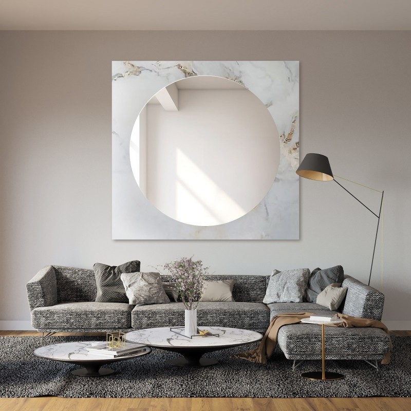 Miroir rond sur marbre blanc et doré en forme carrée – MARBLE BIANCO