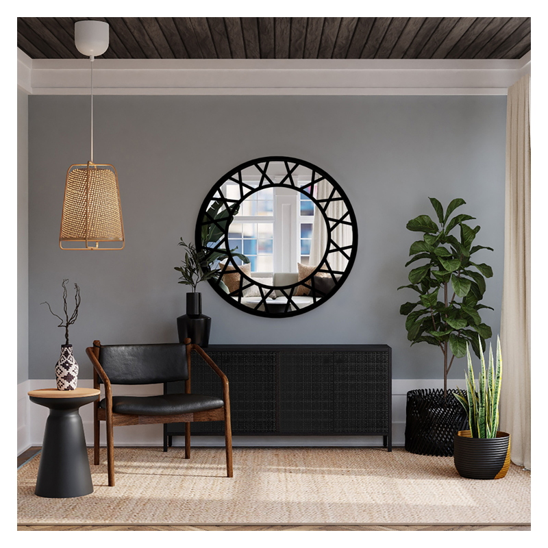 Miroir rond décoratif avec meneaux style loft - ELENA
